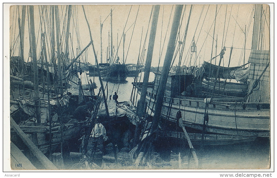 45 Chinese Junk Singapore WWI 1916 Military Cancels Zouaves En Route To Tonkin - Singapore