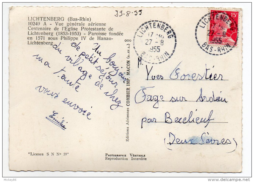 LICHTENBERG-1955--Vue Générale Aérienne Cpsm 15 X 10 N°10249A éd Combier...Beau Cachet LICHTENBERG-67 Au Verso - Autres & Non Classés