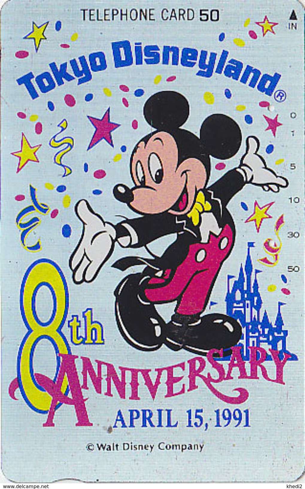 Télécarte Argent Japon / 110-104053 - DISNEY - DISNEYLAND - 8 YEARS / One Notch - Mickey Mouse - Japan Silver Phonecard - Disney