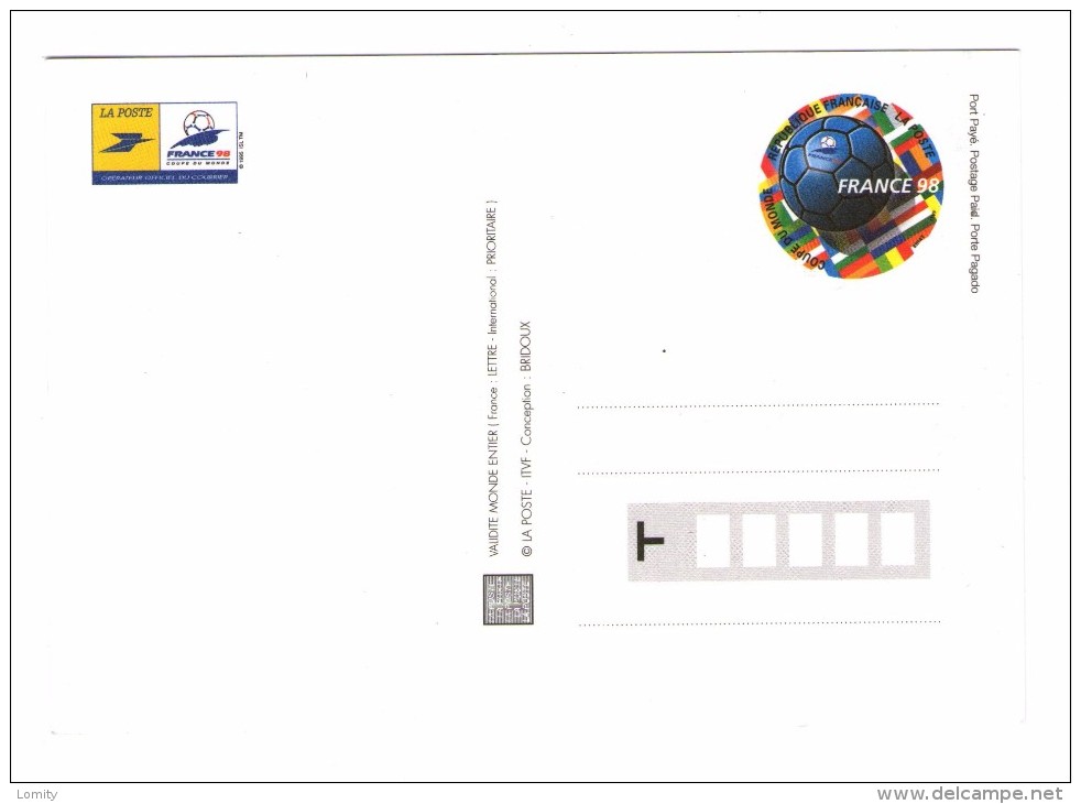 Sport Football France 98 Cachet Commemoratif Entier Postal Port Payé 1998 Coupe Du Monde Mondial - Football