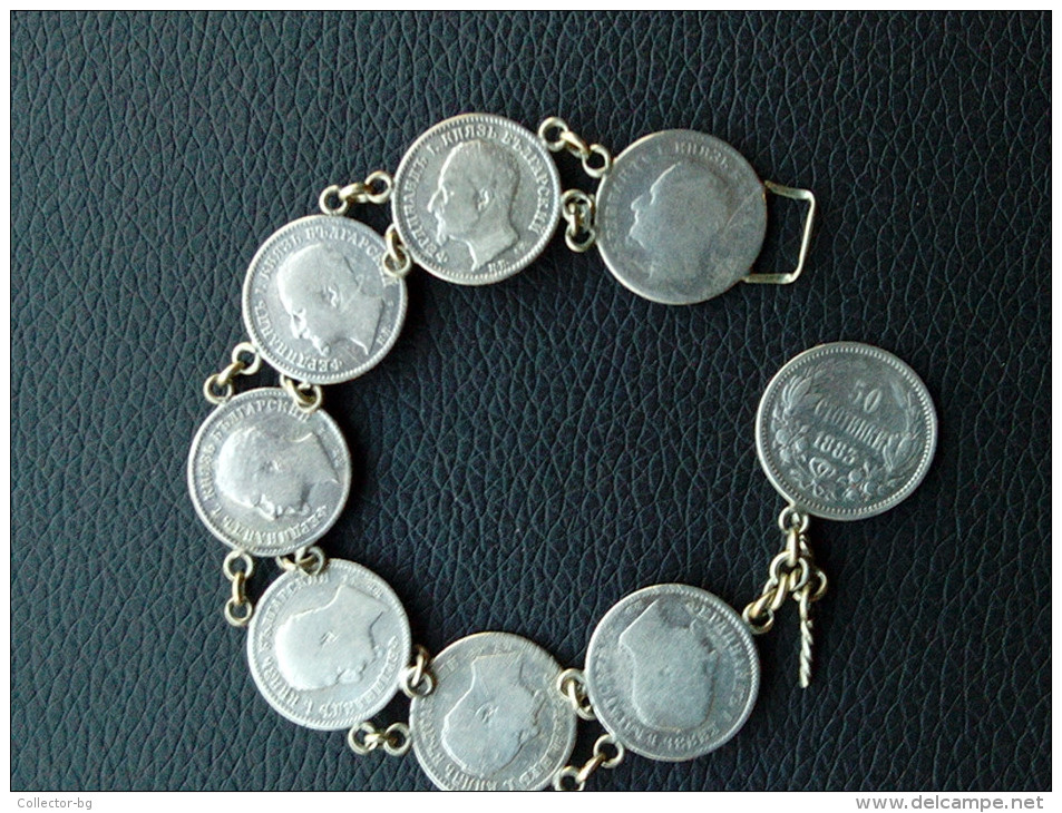 SUPERB RARE ANTIQUE BRACELET COINS KINGDOM BULGARIA 1883/1891 FERDINAND I PERFECT 8 PC.ORIGINAL - Bulgaria