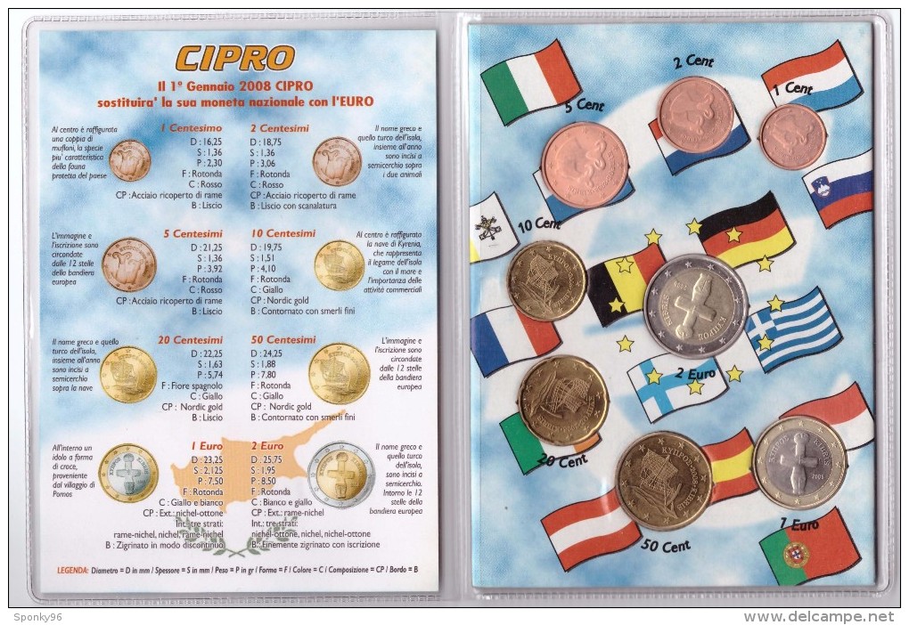 CIPRO - ANNO 2008 - EURO MONEY - SERIE DIVISIONALE - NEL 2008 CIPRO SOSTITUISCE LA SUA MONETA NAZIONALE CON L'EURO - - Zypern