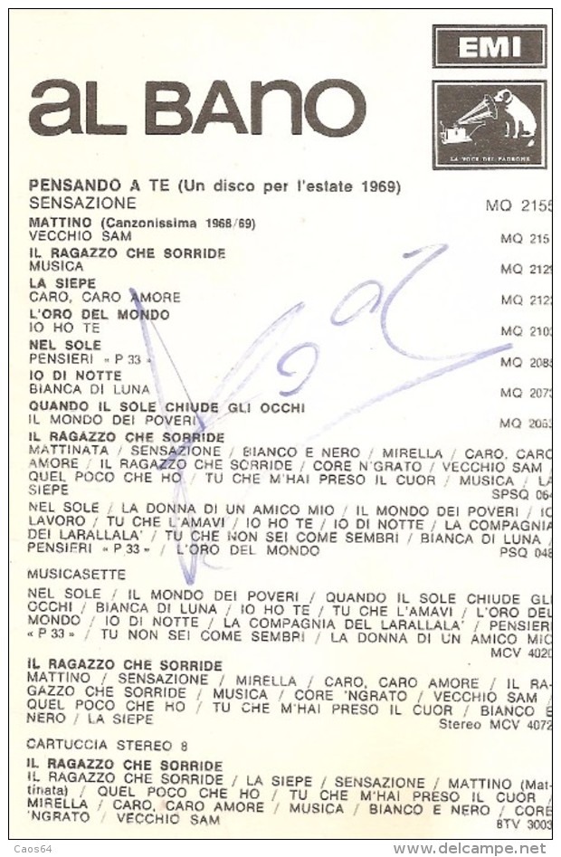 PROMOCARD   AL BANO   EMI AUTOGRAFO - Autographes