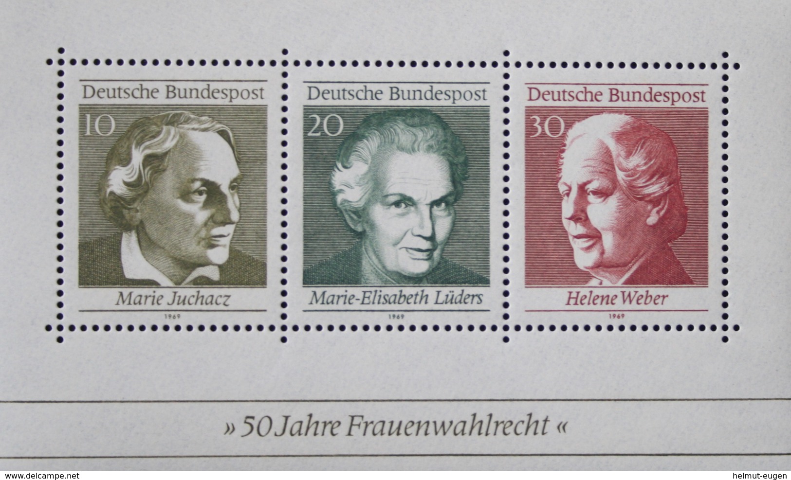 MiNr. 596 - 598 (Block 5) Deutschland Bundesrepublik Deutschland 1969, 11. Aug. Blockausgabe: 50 Jahre Frauenwahlrecht I - 1959-1980