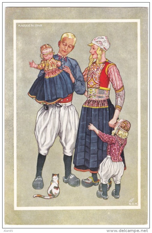 Dutch Fashion Artist Image, Marken 1948, Young Family, C1940s Vintage Postcard - Europe