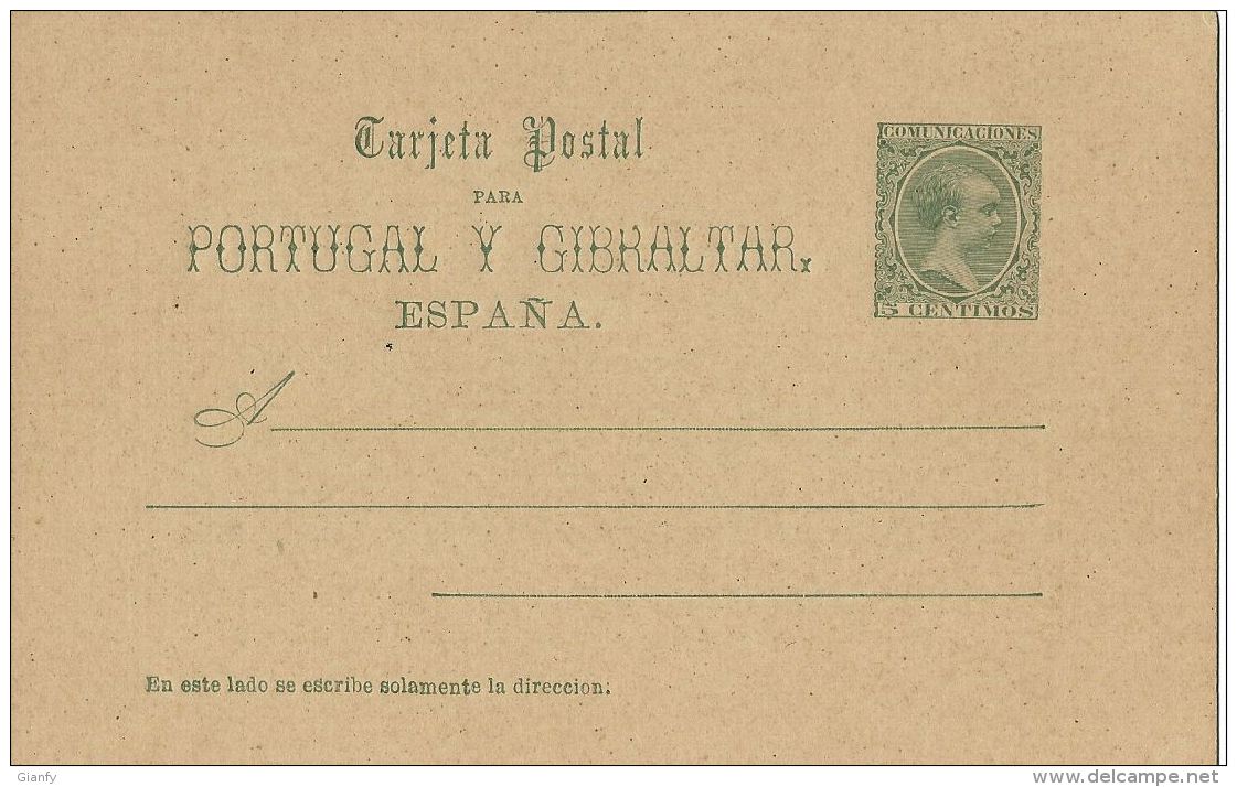 SPAGNA SPAIN PORTUGAL Y GIBRALTAR 5 C ALFONSO XIII PELON 1890 NEW - 1850-1931