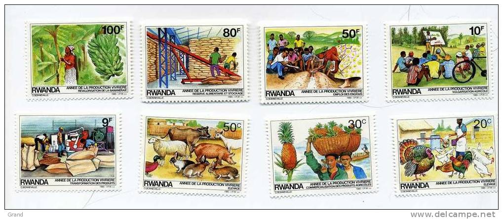 Année De La Production Vivrière-Coq-poule-pintad E-cochon-vache-lapin-mout On-Rwanda-1985-1165/72 - Hoftiere