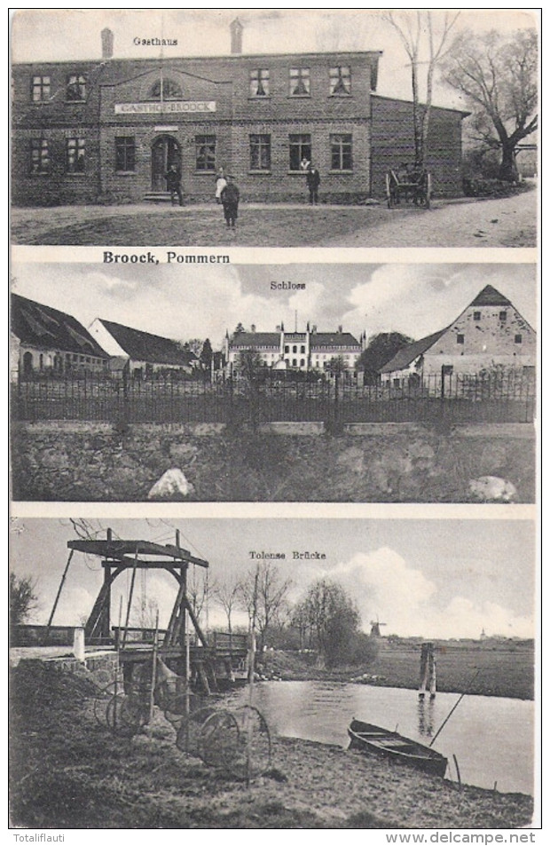 BROOCK Pommern Gasthof Belebt Schloss Tollense Zug Brücke Fischer Reuse Ruderboot Hintergrund Windmühle Mill 26.5.1911 - Demmin