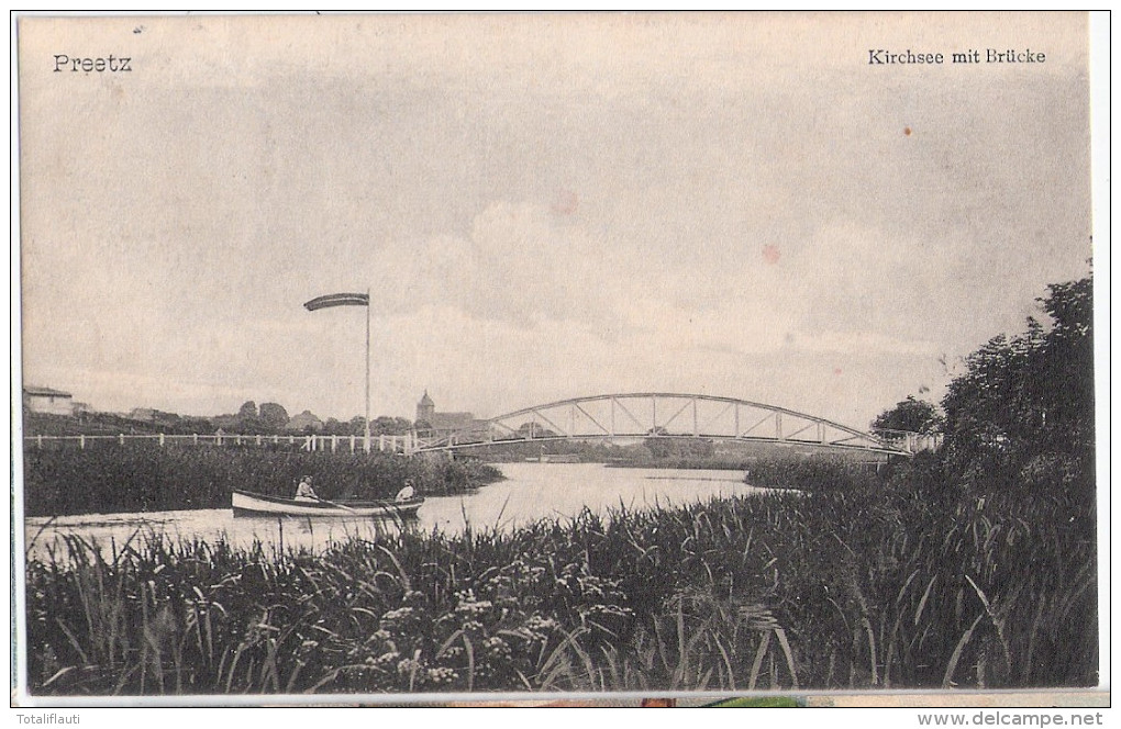 PREETZ Kirchsee Mit Brücke Ruderboot Belebt Gelaufen 8.6.1910 Fast TOP-Erhaltung - Preetz