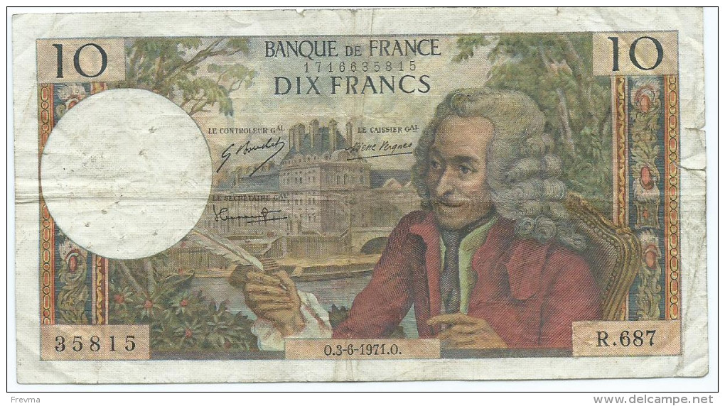 10 Francs Voltaire 1971 O - 10 F 1963-1973 ''Voltaire''