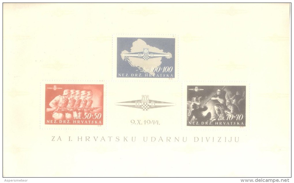 KROATIEN Block 8 (170-2I) "Gründung Der Kroatischen Sturmdivision Am 9.10.1944" Foto-Attest - CROATIE - Zustand: MNH - Croazia