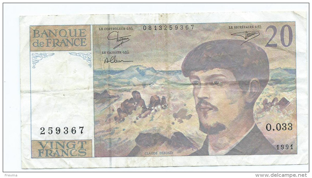20 Francs Type Debussy 1991 - 20 F 1980-1997 ''Debussy''