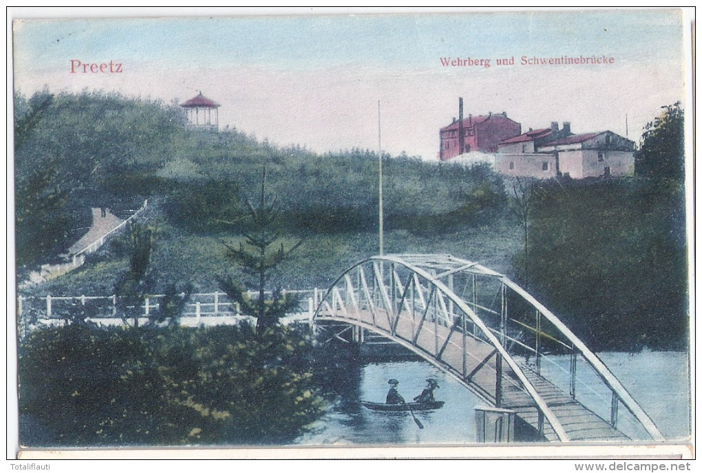 PREETZ Wehrberg Und Schwentine Brücke Belebt Ruderboot 7.7.1910 Nach Sielbeck - Preetz