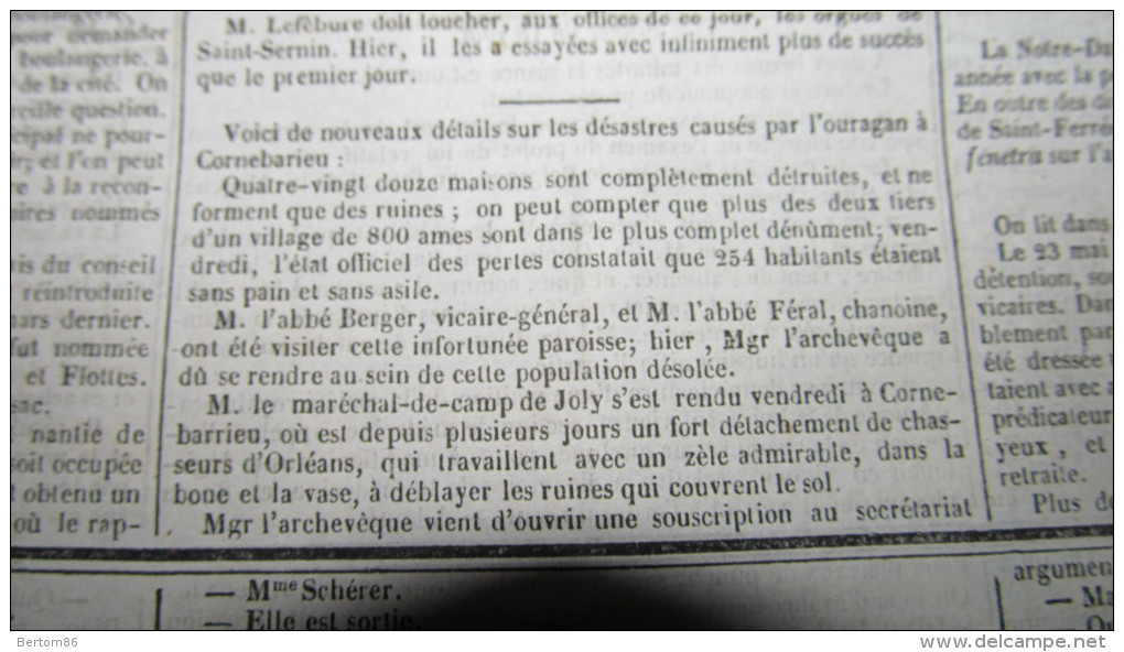 CORNEBARRIEU - LE DESASTRE  DE 1845 - ( JOURNAL DE TOULOUSE ). - 1800 - 1849
