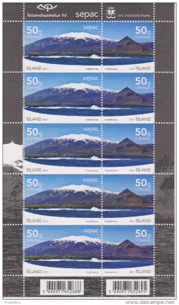 Iceland Mi 1327-1328 Snaefell Glacier National Park - SEPAC - 2011 * * Full Sheet - Unused Stamps