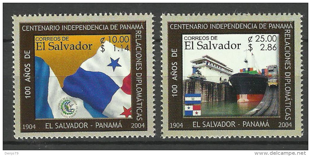 EL SALVADOR  2004  DIPLOMATIC RELATIONS WITH PANAMA,FLAG,SHIP SET  MNH - El Salvador