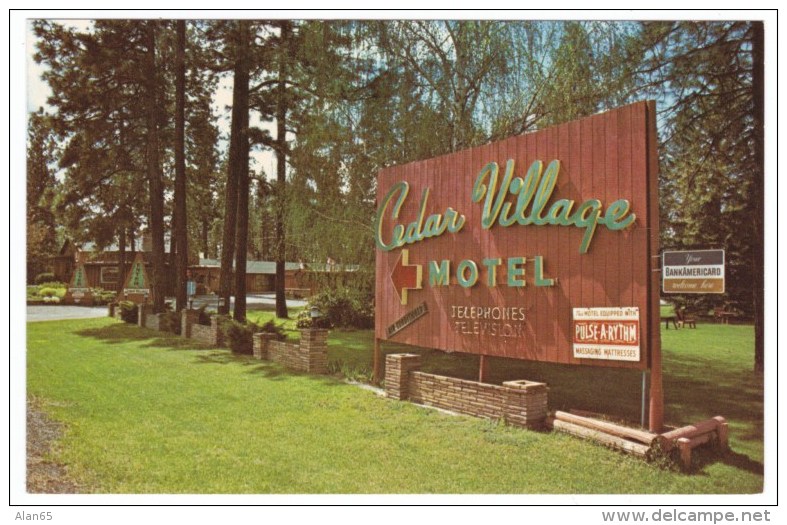 Spokane Washington, Cedar Village Motel Sign, C1960s Vintage Postcard - Spokane