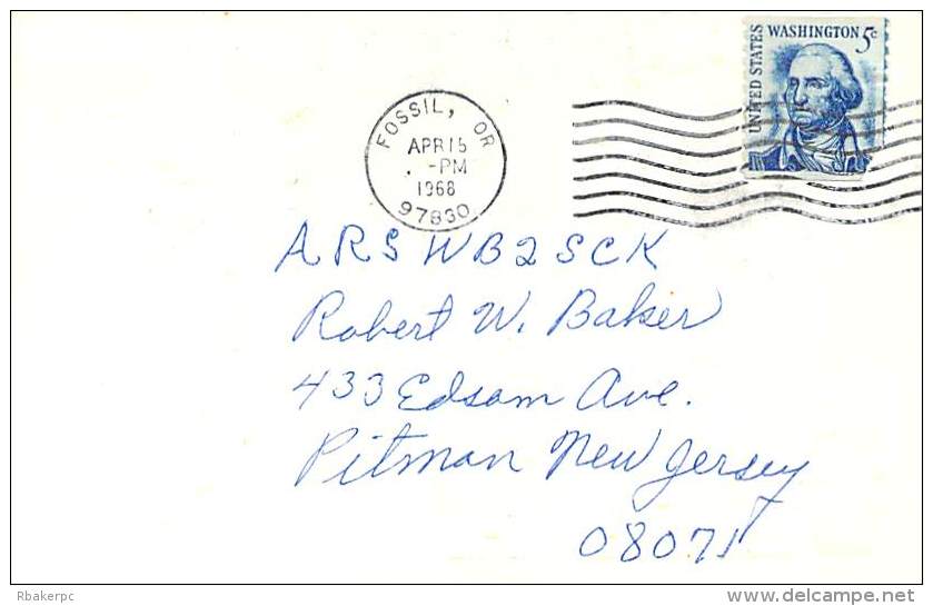 Amateur Radio QSL Card - WA7BTW - Fossil, OR USA - 1968 - 2 Scans - STAMPED - Radio Amateur