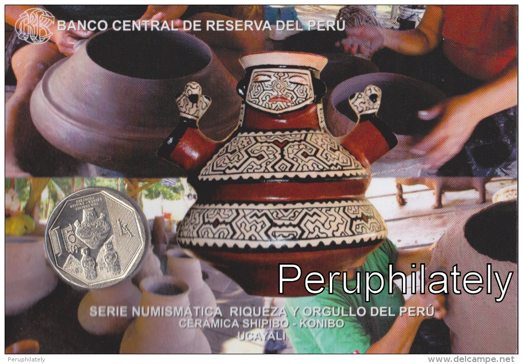 PERU 2016 , SHIPIBO KONIBO CERAMICS , 1 SOL , COIN ON CARD , MINT - Peru