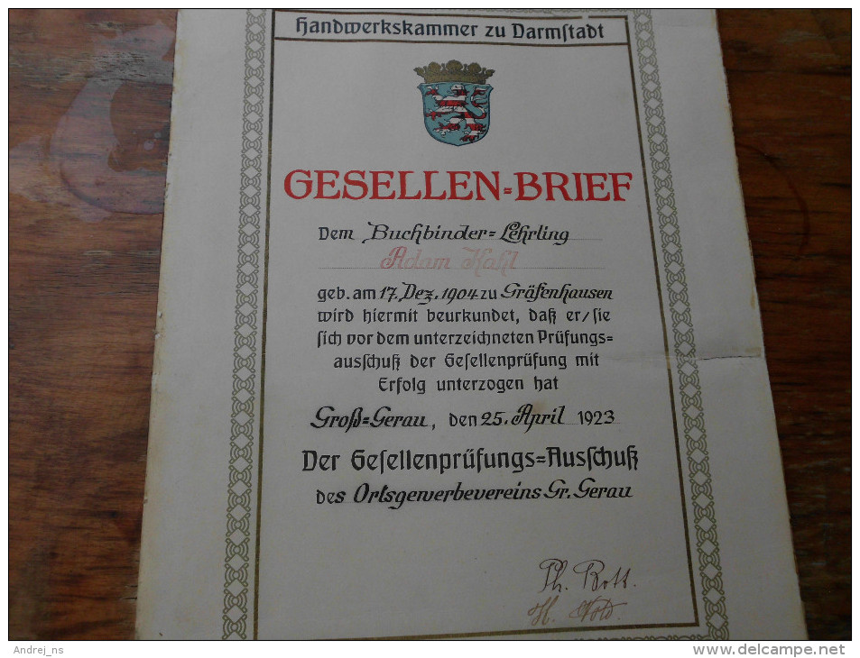 Handwerkskammer Zu Darmstadt Gesselen Brief 1926 - Petits Métiers