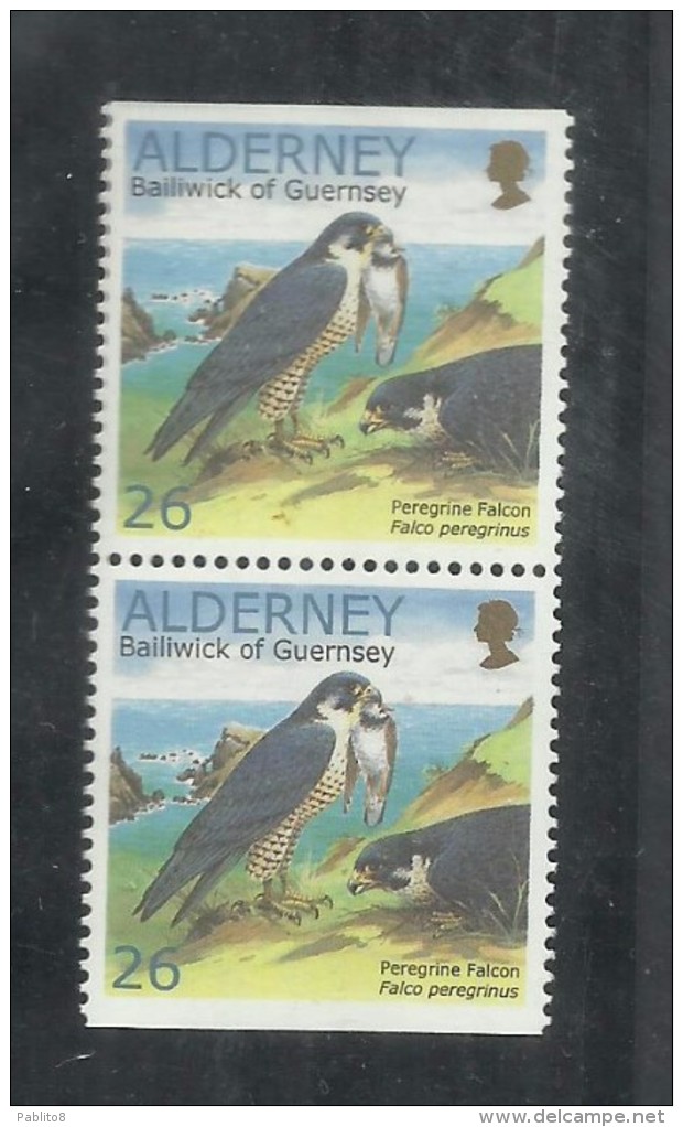 ALDERNEY 2000 FAUNA BIRDS PEREGRINE FALCON UCCELLO FALCO PELLEGRINO 26p P 26 PAIR FROM BOOKLET COPPIA DA LIBRETTO MNH - Alderney