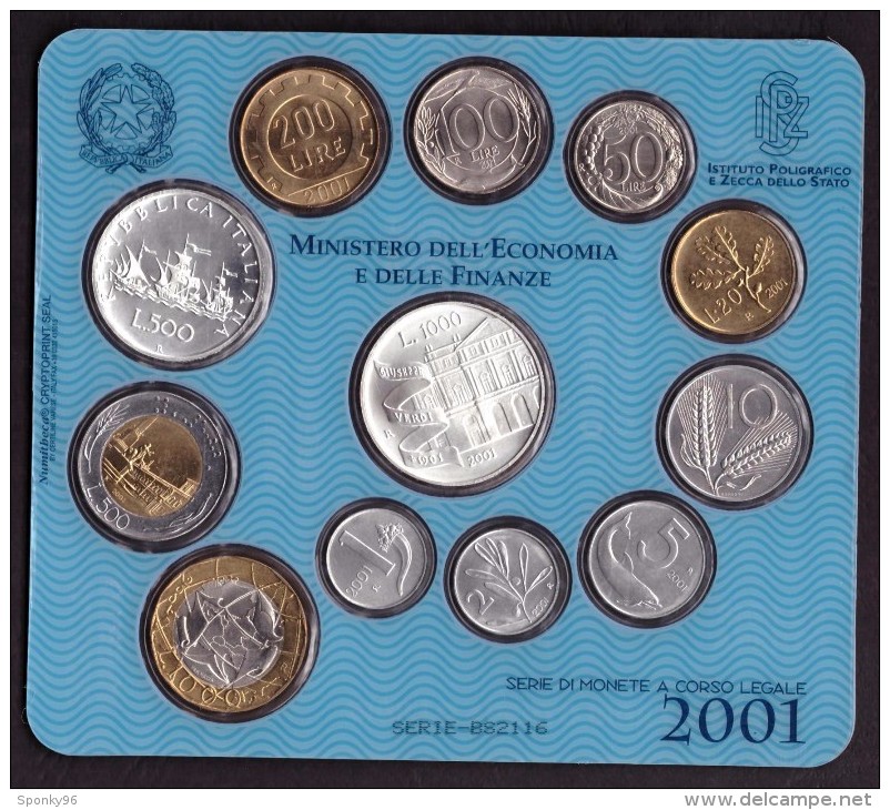 ITALIA - ANNO 2001 - SERIE DI MONETE A CORSO LEGALE - DIVISIONALE LIRA 2001 - 12 VALORI - IN CONFEZIONE ORIGINALE - - Otros – Europa