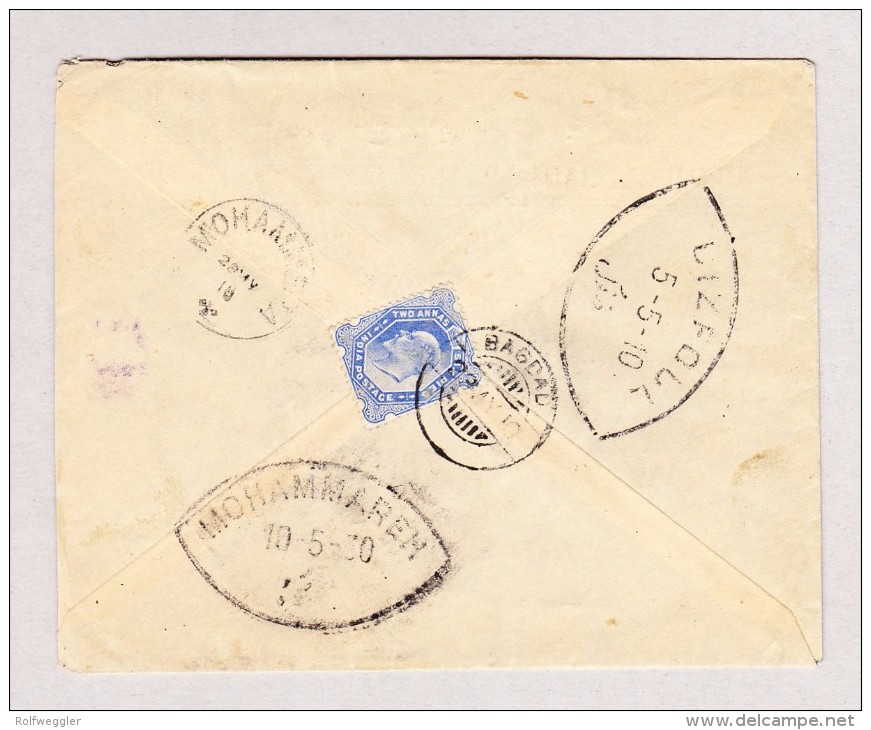 Irak 05-1910 Bagdad Brief Mit 2 Annas Nach Lizfoul Ak Stempel Und Transit Mohammera - Iraq