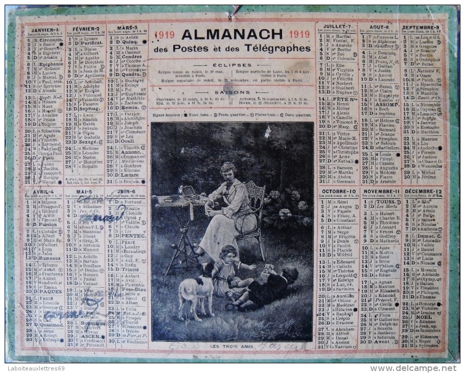 ALMANACH DES POSTES ET DES TELEGRAPHES 1919 - ILLUSTRATION : LES TROIS AMIS - Grand Format : 1901-20