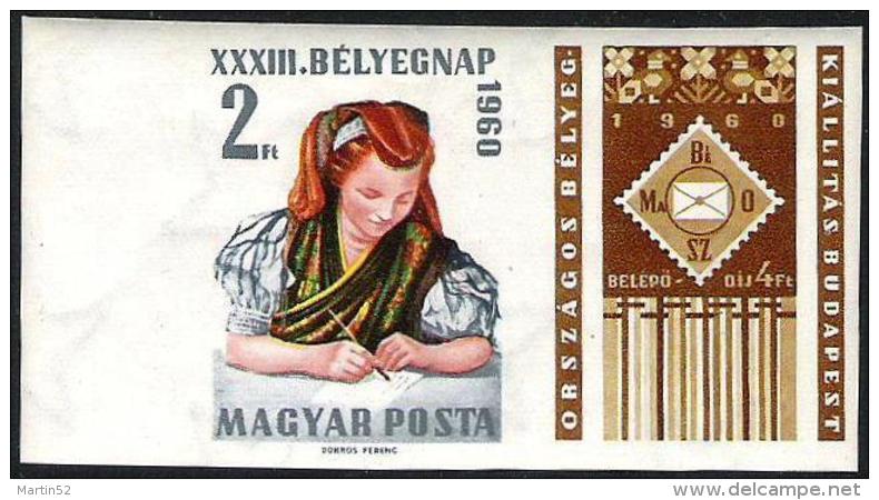 Ungarn 1960: Michel-Nr. 1710 B (ungezähnt) Mezököveszder Tracht ** MNH (Michel € 12.00) - Kostüme