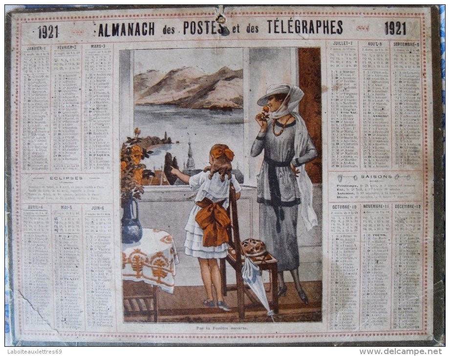 ALMANACH DES POSTES ET DES TELEGRAPHES 1921-ILLUSTRATION :PAR LA FENETRE OUVERTE - Grand Format : 1921-40