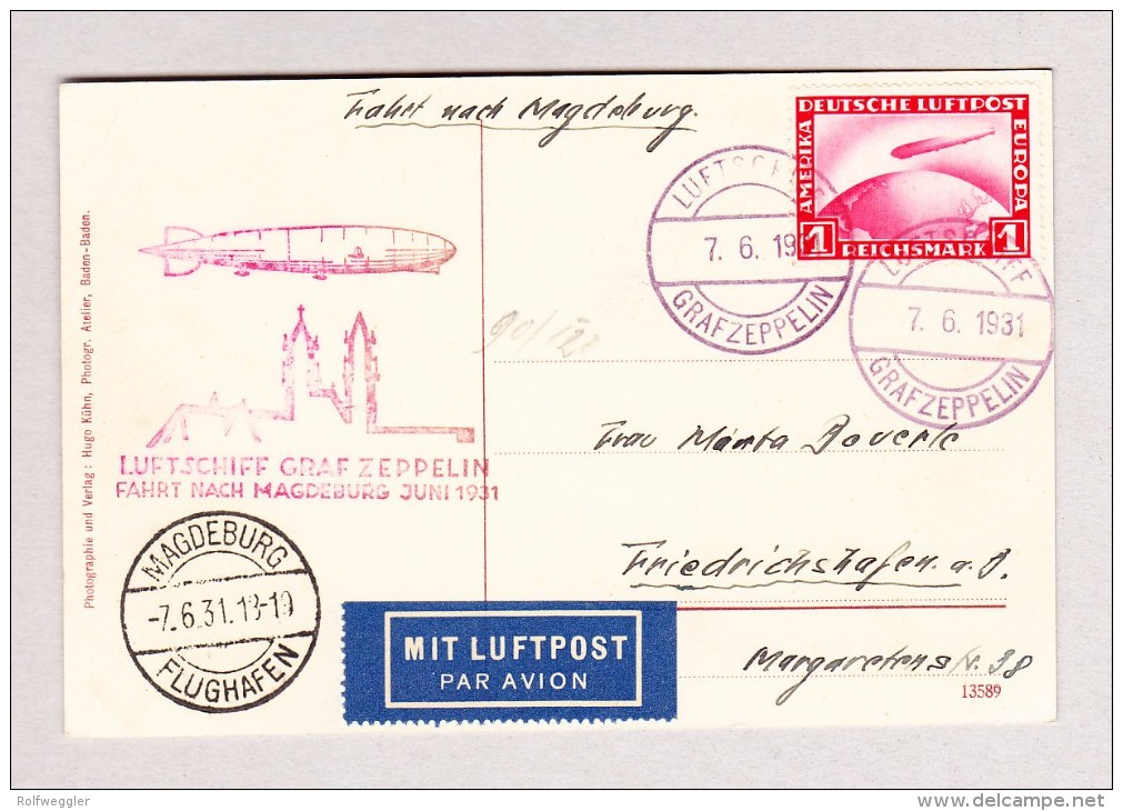 DR LZ 127 7.6.1931 Luftschiff Graf Zeppelin Fahrt Nach Magdebuirg AK Blick Passagier-Kabine Von Besatzungsmitglied Gesci - Airmail & Zeppelin