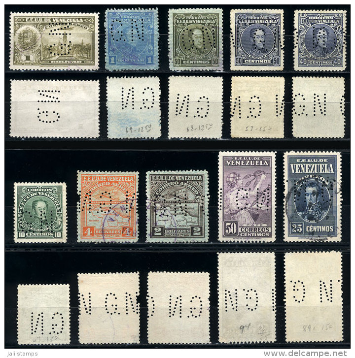 10 Varied Used Stamps, All With "GN" Perfin, Very Fine Quality! - Venezuela