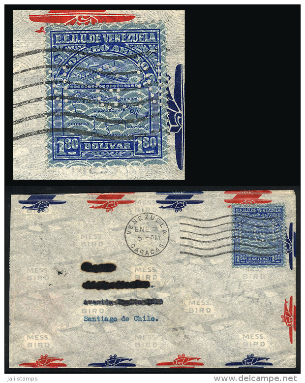 Cover Sent To Chile In 1937 With Airmail Stamp Of 1.80B. With "GN" Perfin, VF Quality! - Venezuela