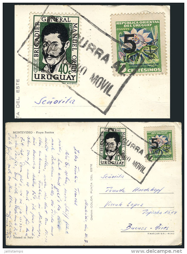 Postcard Sent From Montevideo To Argentina With Interesting Rectangular "CONCURRA AL DISPENSARIO MOVIL" Cancel, VF... - Uruguay