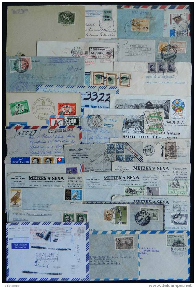 29 Covers Or Cards Of Varied Periods, Including Many Interesting Postages And Cancels, Also A Cover Sent To Japan... - Uruguay