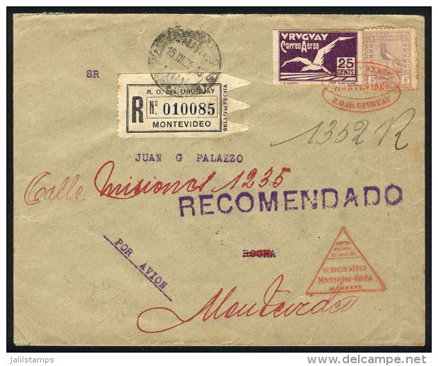 15/MAR/1926 Special Flight Montevideo  - Rocha, Registered Cover Returned To Sender, With Special Red Triangular... - Uruguay