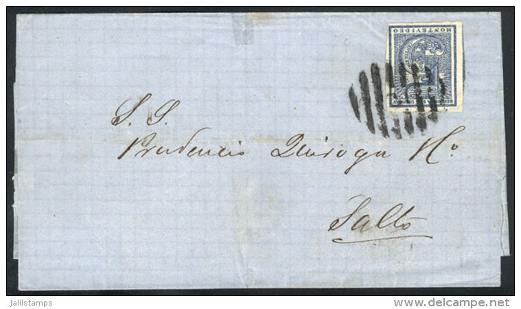 Folded Cover Franked By Sc.30 (type 78A) With Barred N°3 Cancel, Sent From Montevideo To Salto On 3/JA/1869,... - Uruguay