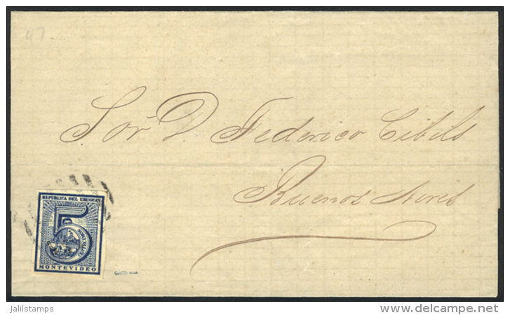 Folded Cover Franked By Sc.30 (type 47), Sent From Montevideo To Buenos Aires On 3/AU/1868, Excellent Quality! - Uruguay