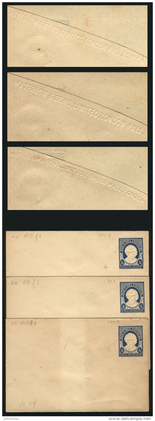 3 Old DIFFERENT Stationery Envelopes: HG.13 In 3 Different Types: Large Letters On Back Below The Flap With Text... - Uruguay