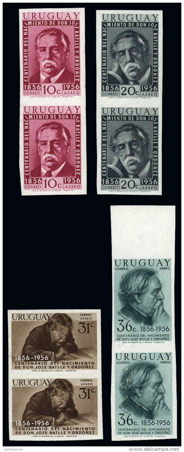 Sc.C169/C172, 1956 José Battle Y Ordónez, The 4 Airmail Values Of The Set Of 6 In IMPERFORATE PAIRS,... - Uruguay