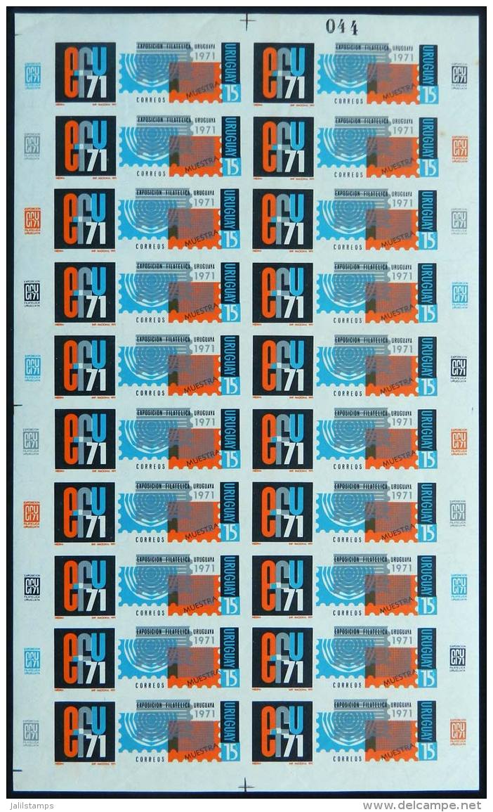 Sc.791, 1971 Philatelic Expo, Complete IMPERFORATE Sheet Of 20 Stamps, With MUESTRA Overprint (specimen), MNH And... - Uruguay