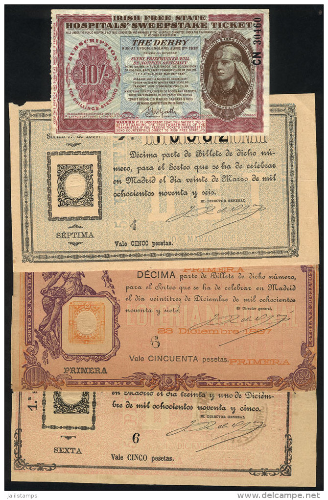 3 Old Lottery Tickets Of Spain (1893 To 1897) + Sweepstake Ticket Of Ireland, VF Quality, Nice Group! - Andere & Zonder Classificatie