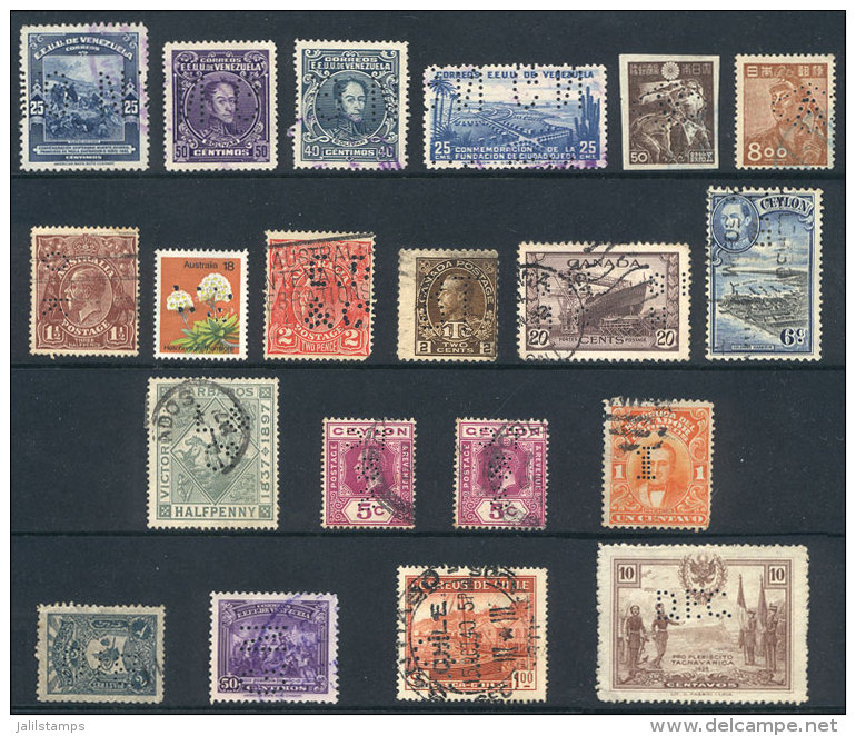 PERFINS: Lot Of Stamps With Commercial Perfins, Very Fine General Quality, Very Interesting Lot For The Specialist! - Autres & Non Classés