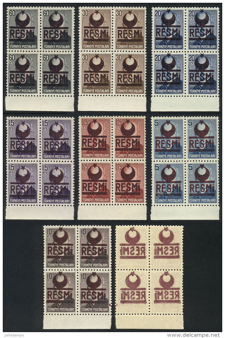 Sc.O17/23, Blocks Of 4, MNH, Excellent Quality. The 10k. Value Has An Interesting OFFSET Impression On Back, VF! - Autres & Non Classés