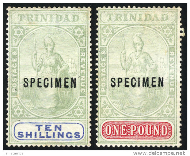 Sc.89/90, 1896/904 10S. And 1&pound;, The 2 High Values Of The Set With SPECIMEN Ovpt., Mint No Gum, VF! - Trinidad & Tobago (1962-...)