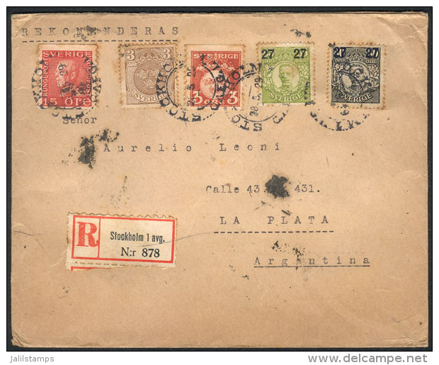 Registered Cover From Stockholm To Argentina On 28/MAY/1929, With Nice 5-color Postage, Very Nice! - Sonstige & Ohne Zuordnung