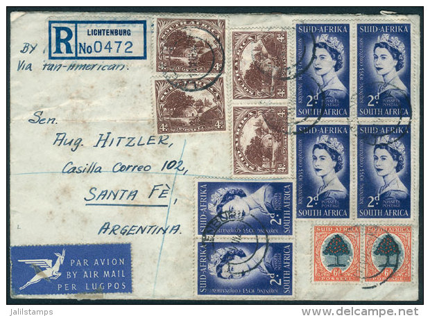 Registered Cover Sent From Lichtenburg To Argentina On 11/AU/1953 With Very Nice Postage, Very Nice! - Autres & Non Classés
