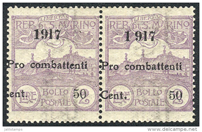 Sc.B2, 1917 Pro-Combattenti 50c. On 2L. Violet, Mint Pair Of Very Fine Quality, Catalogue Value US$120. - Andere & Zonder Classificatie