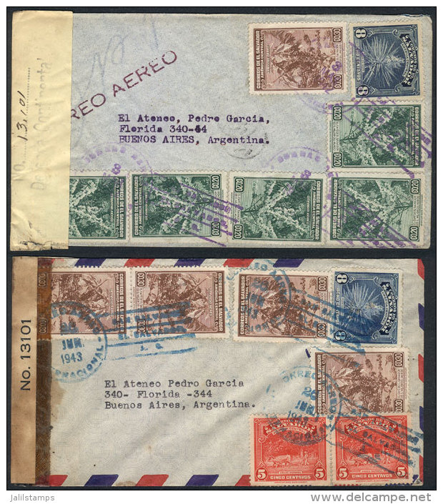 5 Covers With Very Good Postages, Sent To Argentina Between 1942 And 1945, All CENSORED, Very Fine Quality! - El Salvador