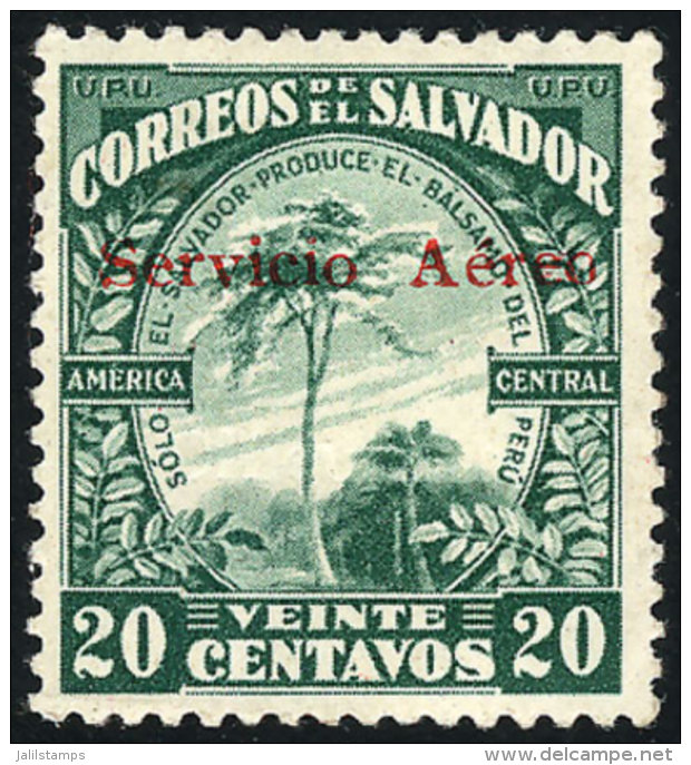 Sc.C1a, 1929 20c. With RED Overprint, With 2 Guarantee Marks On Back, VF Quality, Very Rare, Catalog Value US$850. - Salvador
